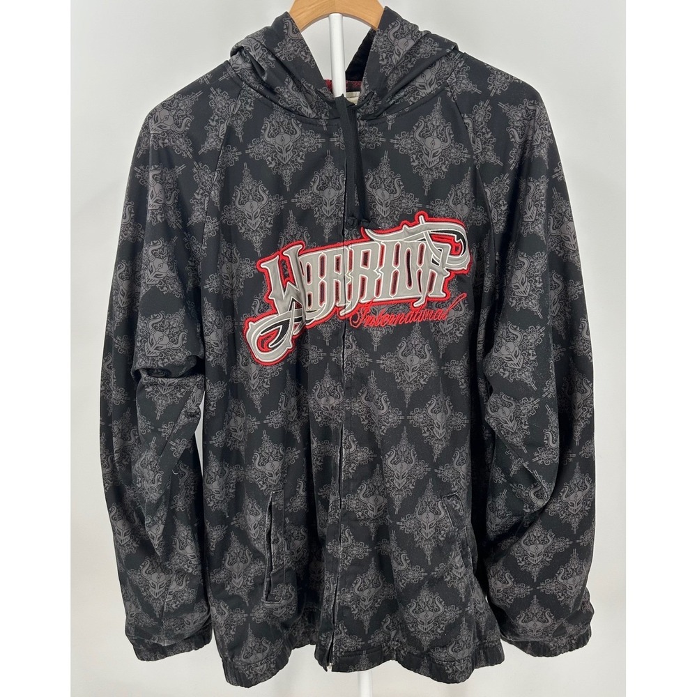 Warrior International MMA Zip Up Hoodie Black Grey Damask Print Mens XL